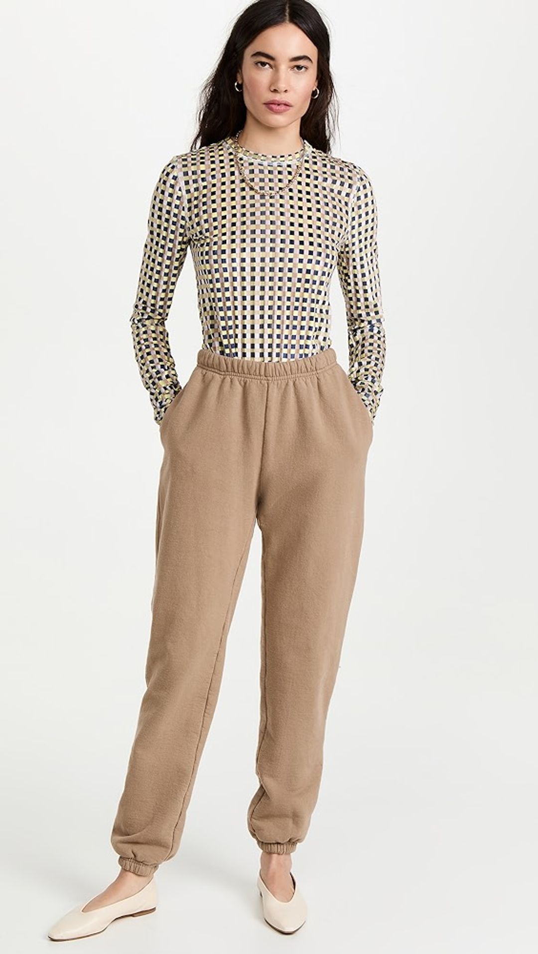 Velvet Devore Long Sleeve Top In Gingham Yellow #6