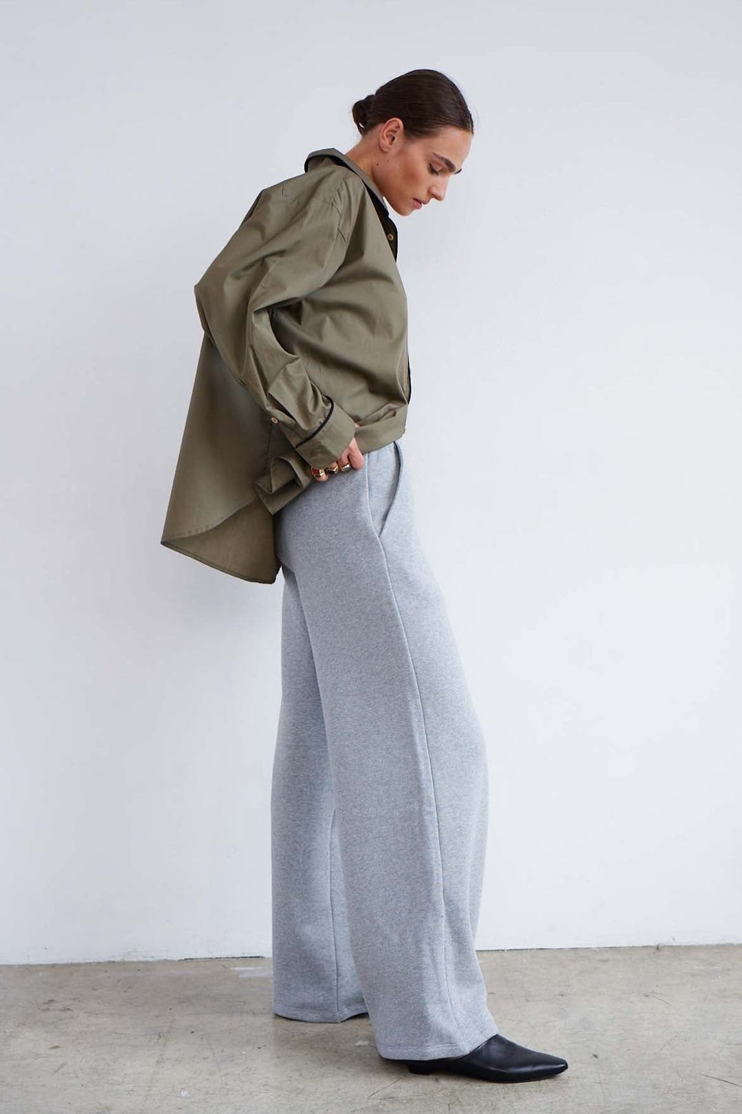 The Wide Leg Terry Trouser in Heather Grey #2