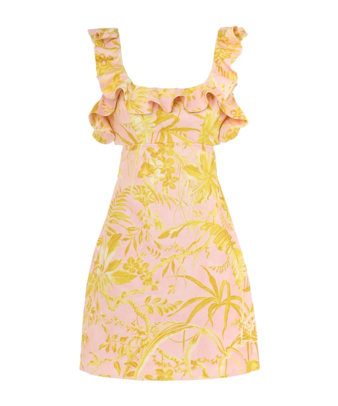 Golden Bow-detailed Open-back Ruffled Floral-print Linen Mini Dress #11
