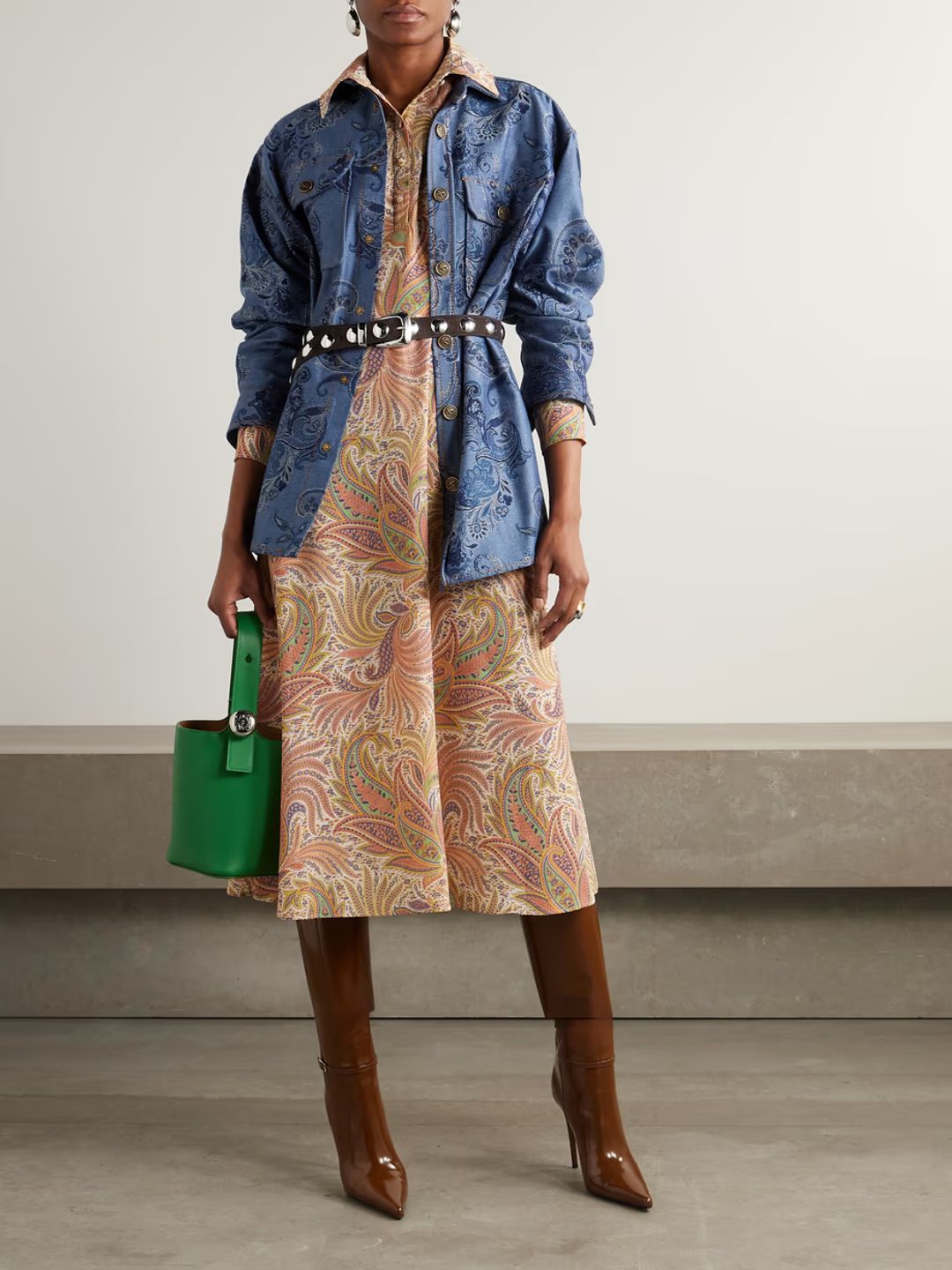 Printed stretch-crepe midi dress