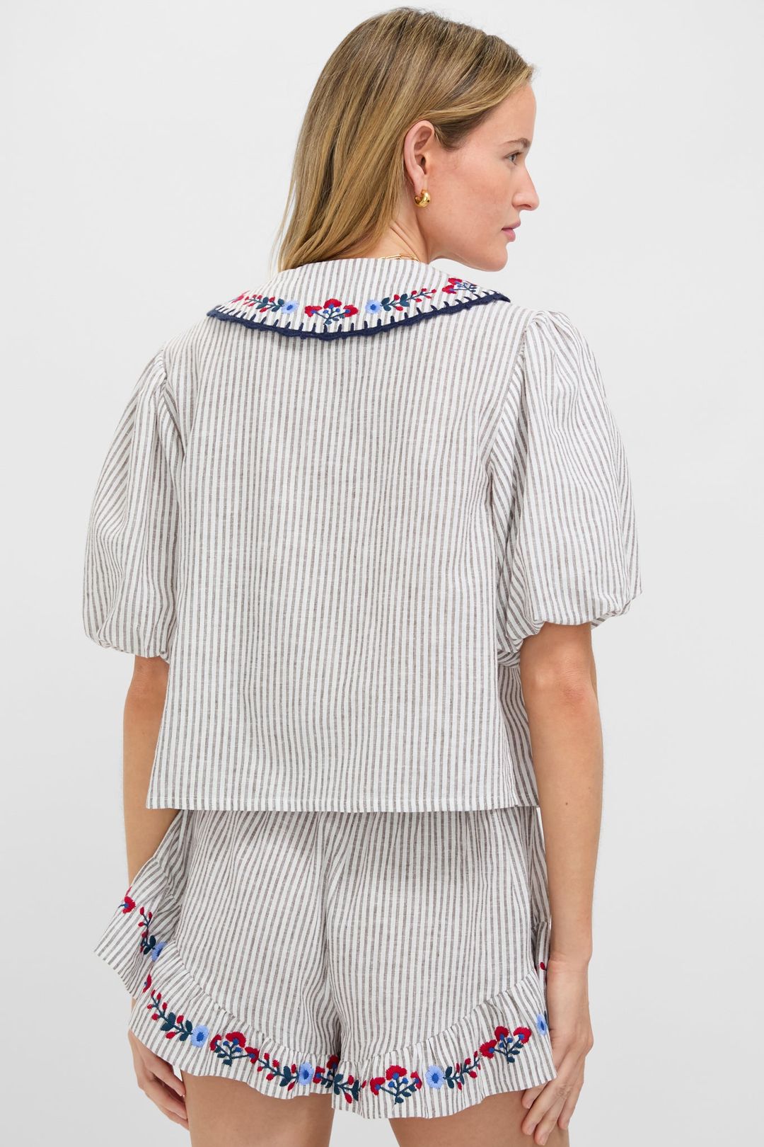 Tan Stripe Embroidered Falyn Top #4