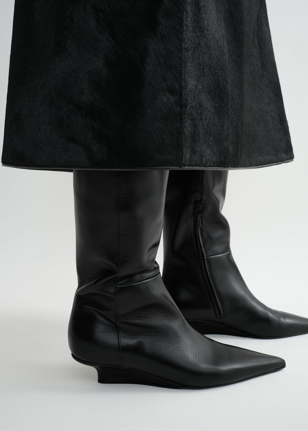 Sharp leather knee-high boots black #3