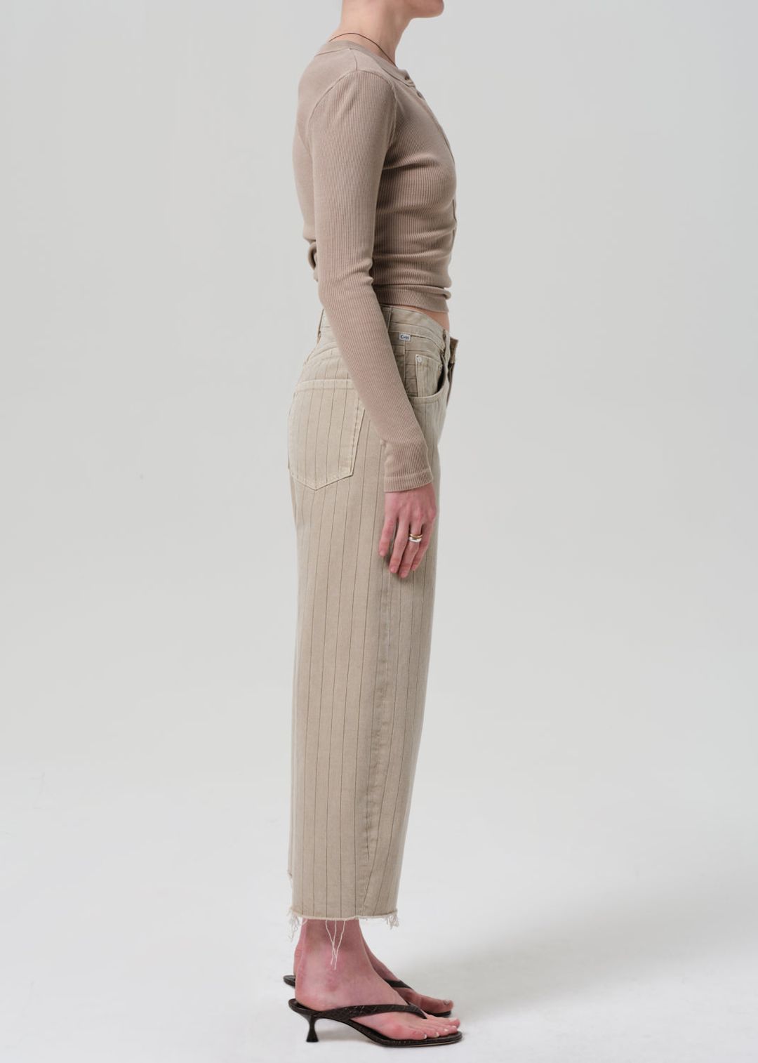 Ayla Raw Hem Crop in Natural Stripe #3