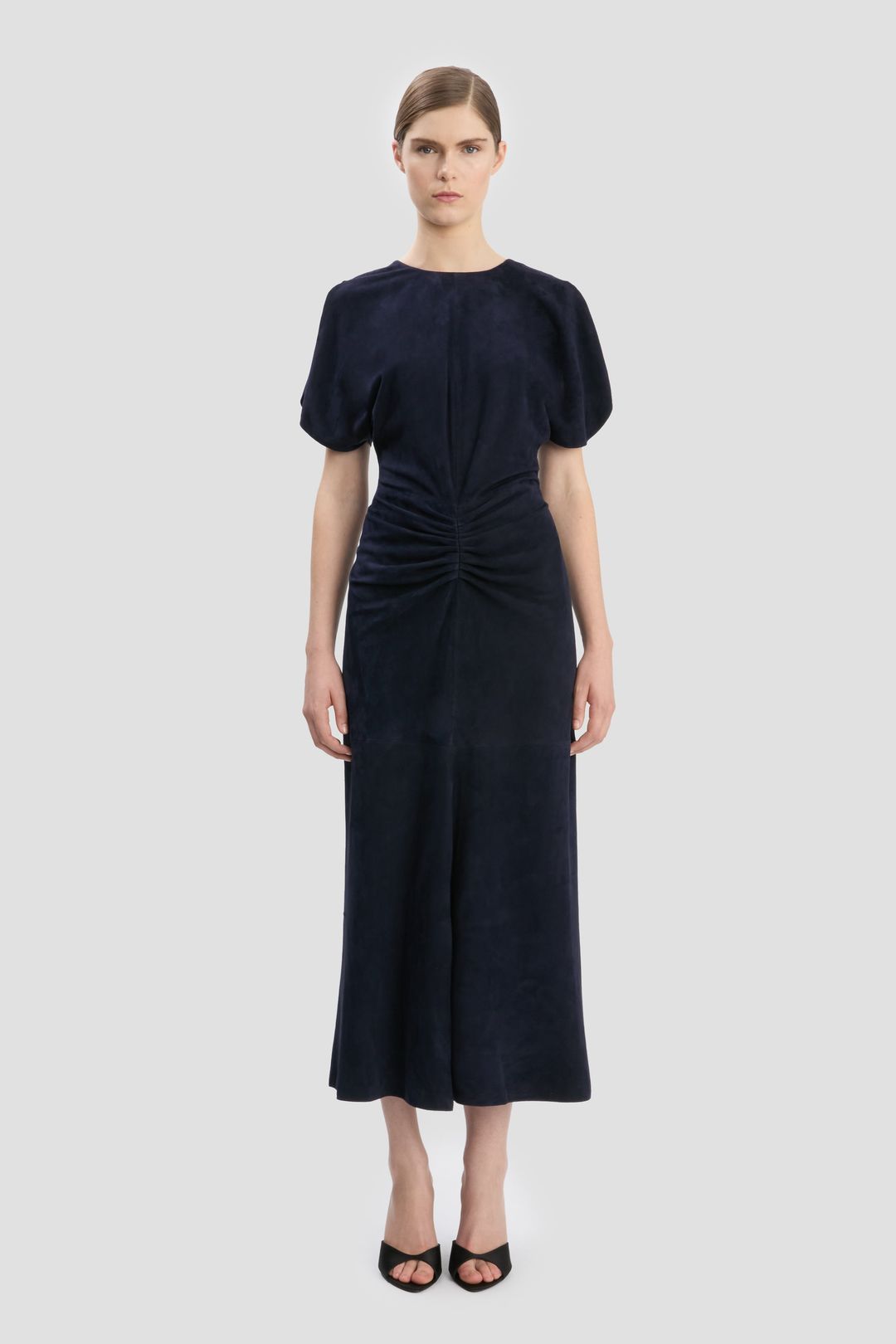Bela Midi Dress In Navy Suede