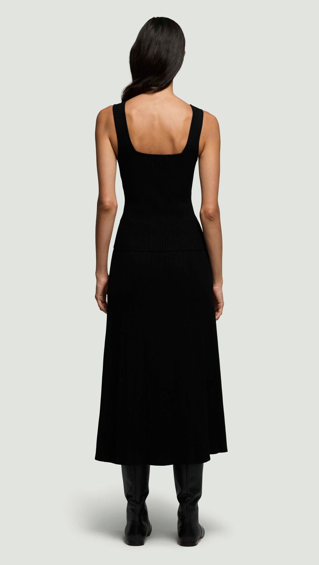 Square-Neck Ribbed Top in Variegated Rib Stretch | Black #5