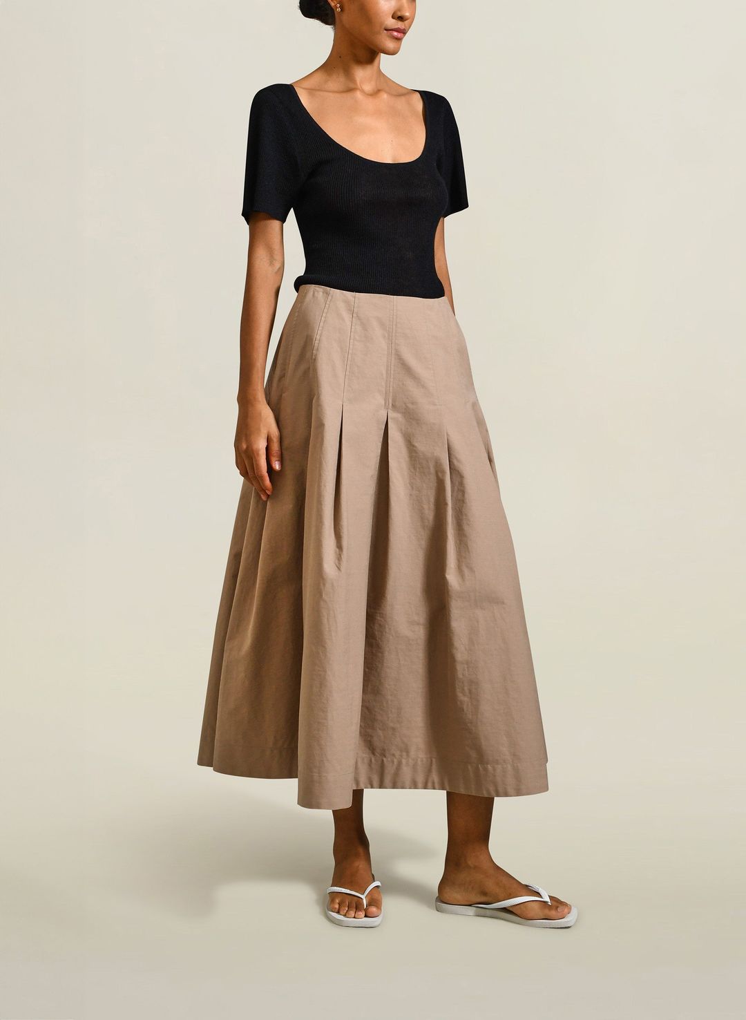 Dakota Pleated Skirt in Tan Compact Cotton