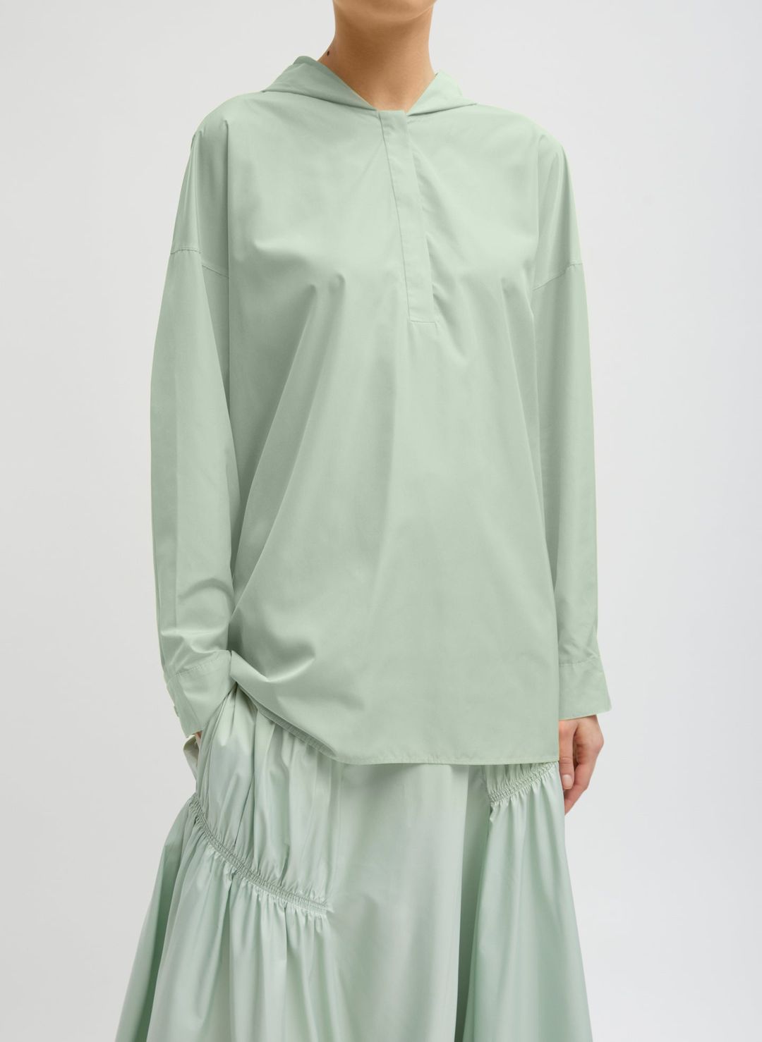 Shirred Nylon Hoodie With Cocoon Back