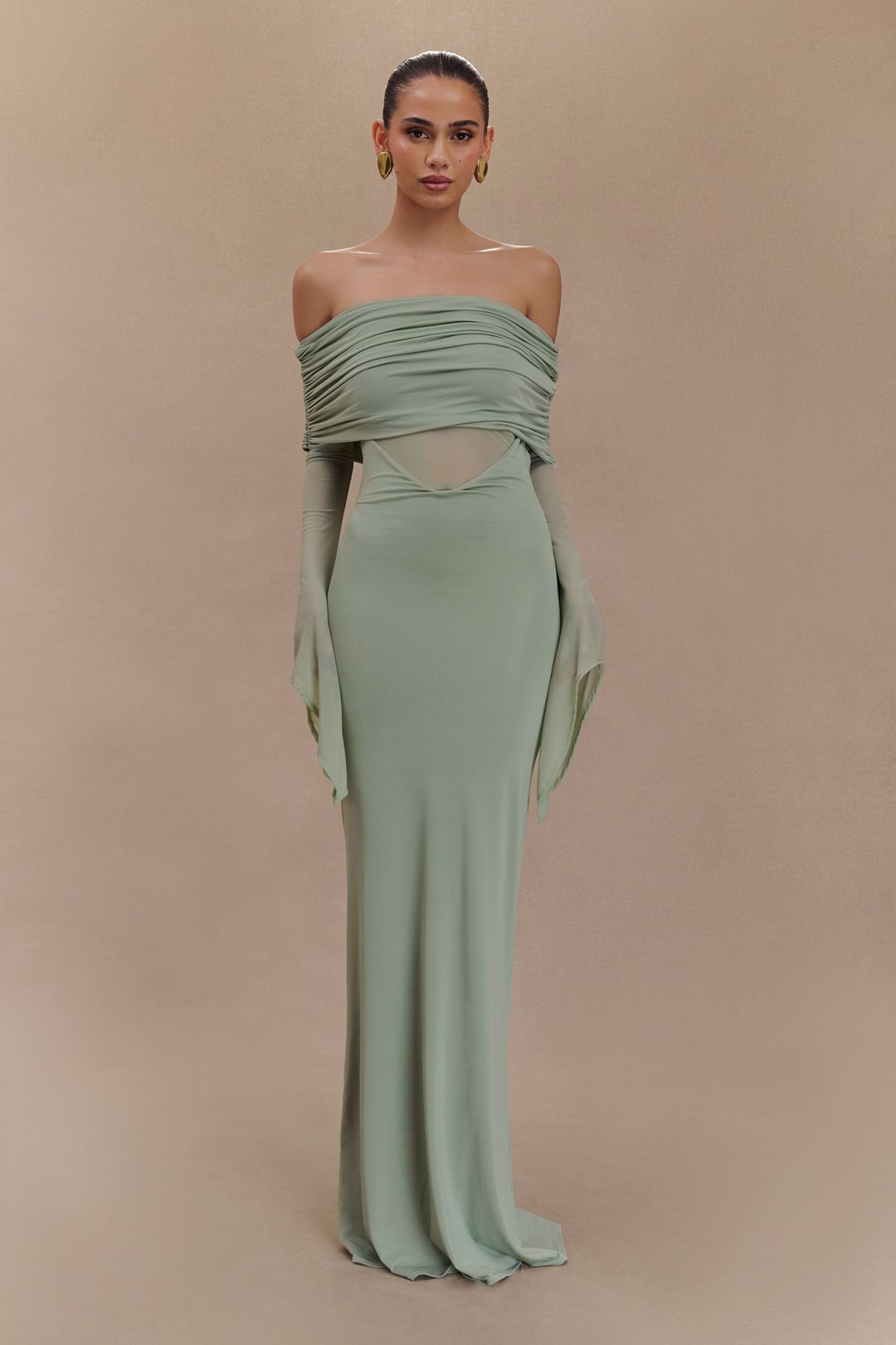 Kaitlin One Shoulder Slinky And Mesh Maxi Dress - Basil #5