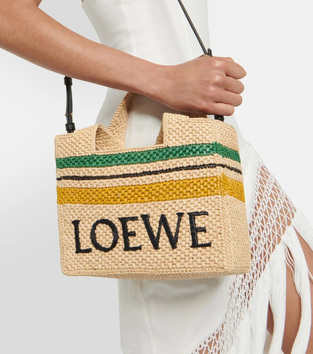 Raffia Small Paula's Ibiza Logo Tote Beige Multicolor