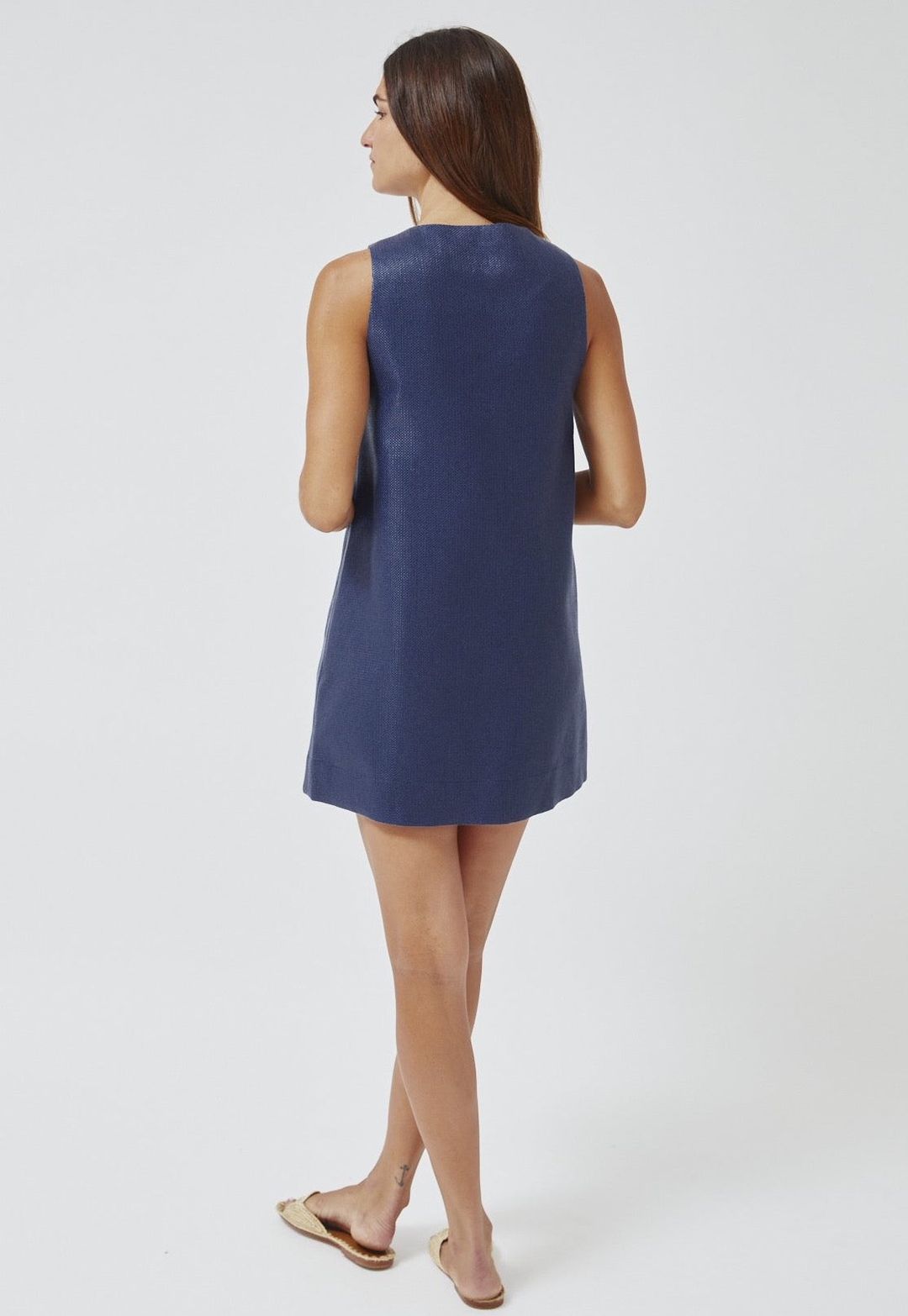 THE SCALLOP MINI DRESS in NAVY WEAVE RAFFIA #6