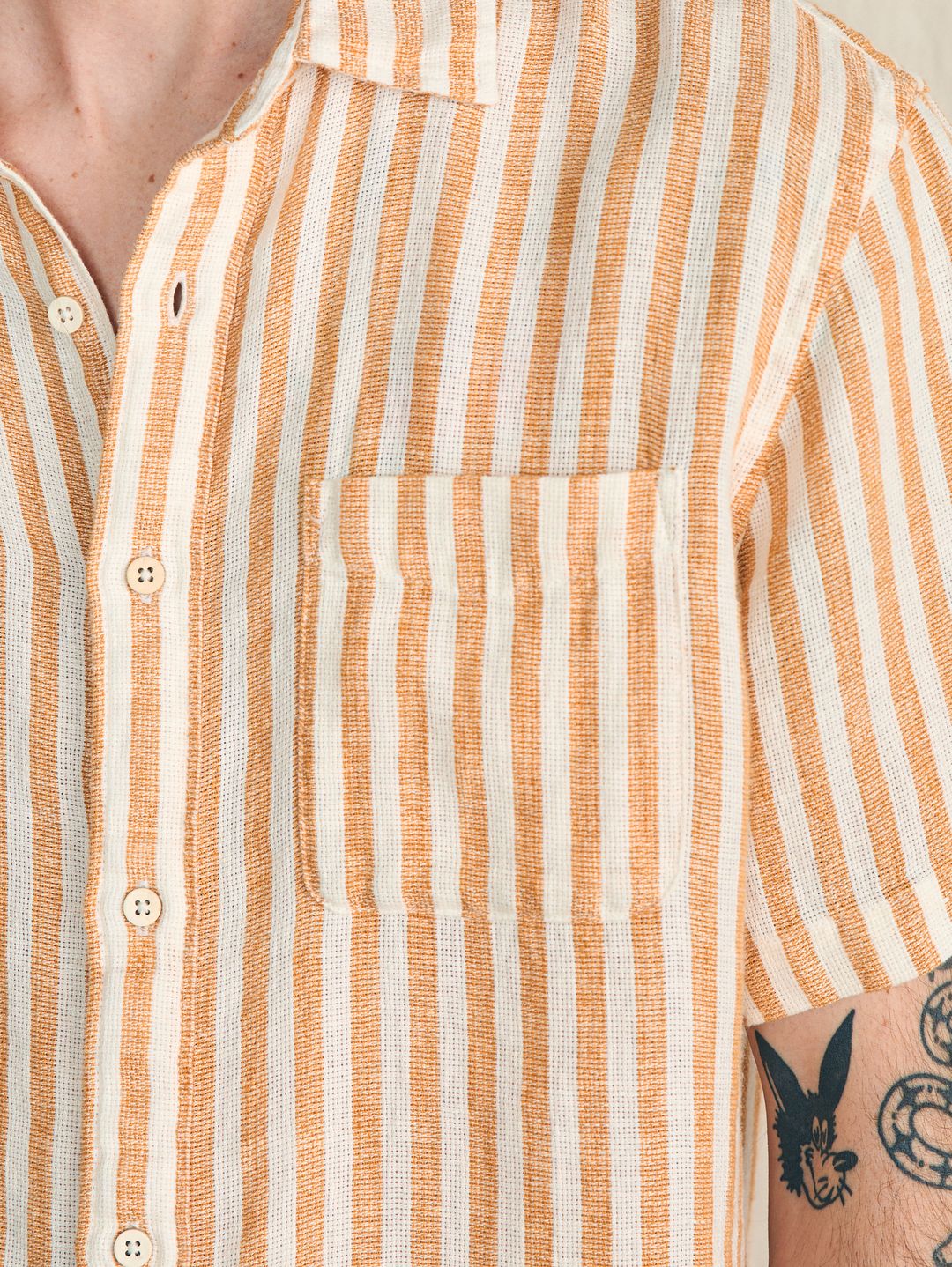 Short-Sleeve Palma Linen Shirt - Gold Ivory Stripe