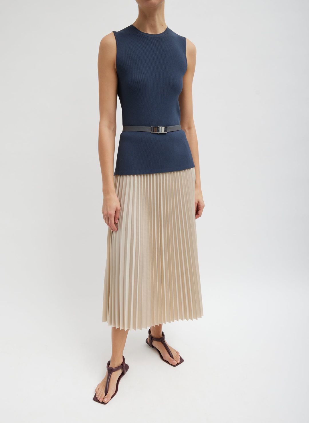 Italian Sporty Nylon Sunray Pleated Pull On Skirt