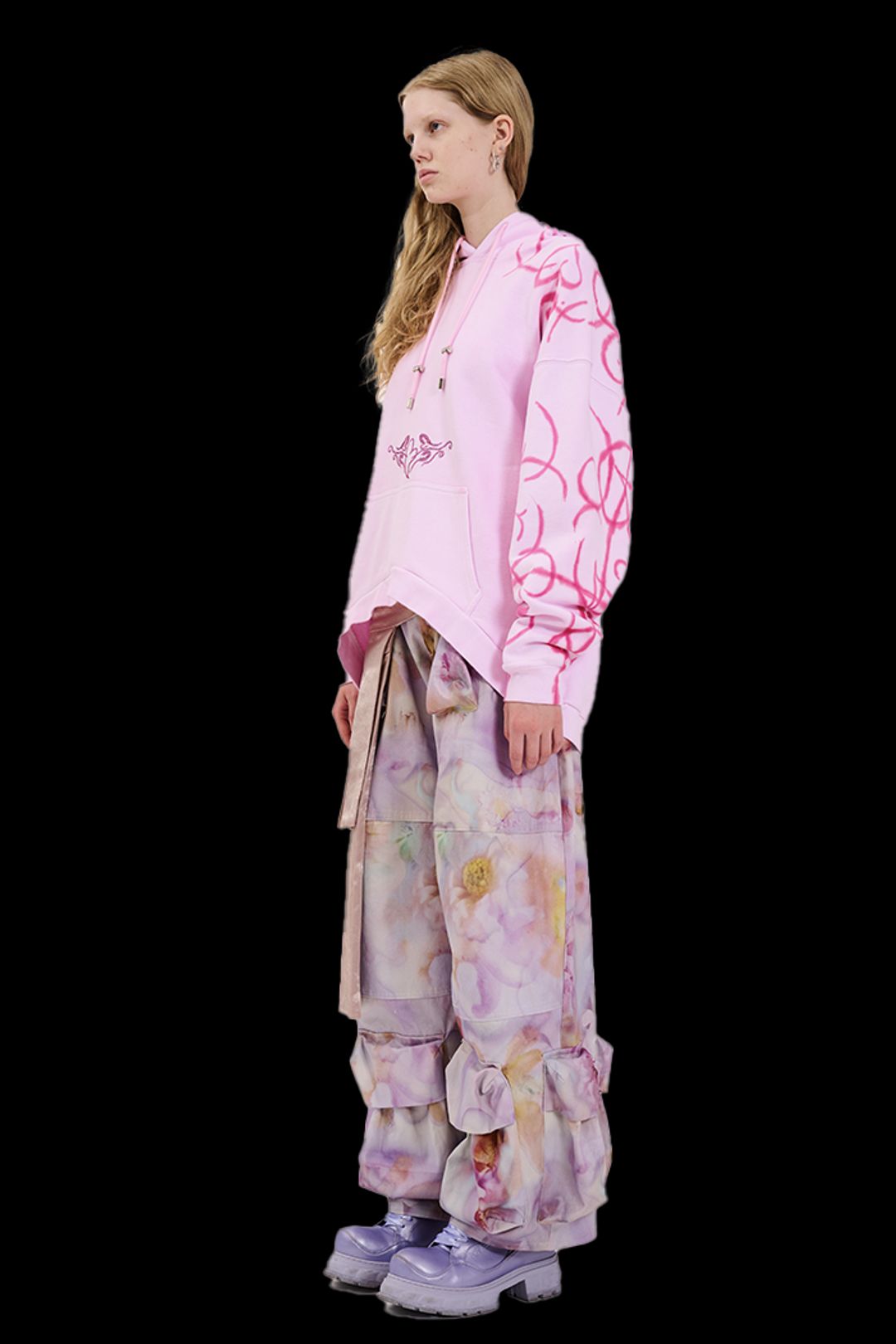 TATTOO PINK RHINESTONE ROUND HEM HOODIE #3