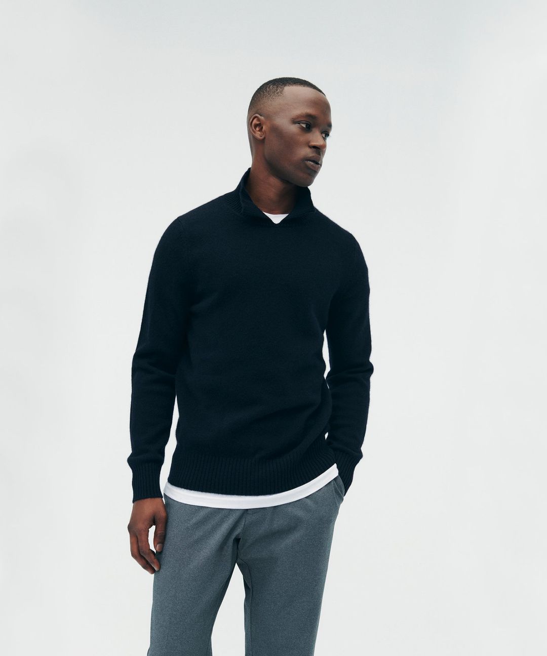 Luxe Cashmere Collared Crewneck Sweater