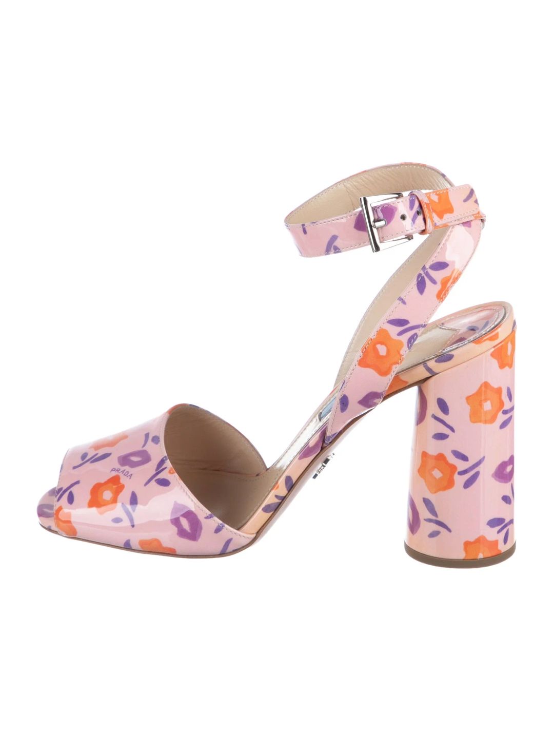 Patent Leather Floral Print Slingback Pumps 100mm
