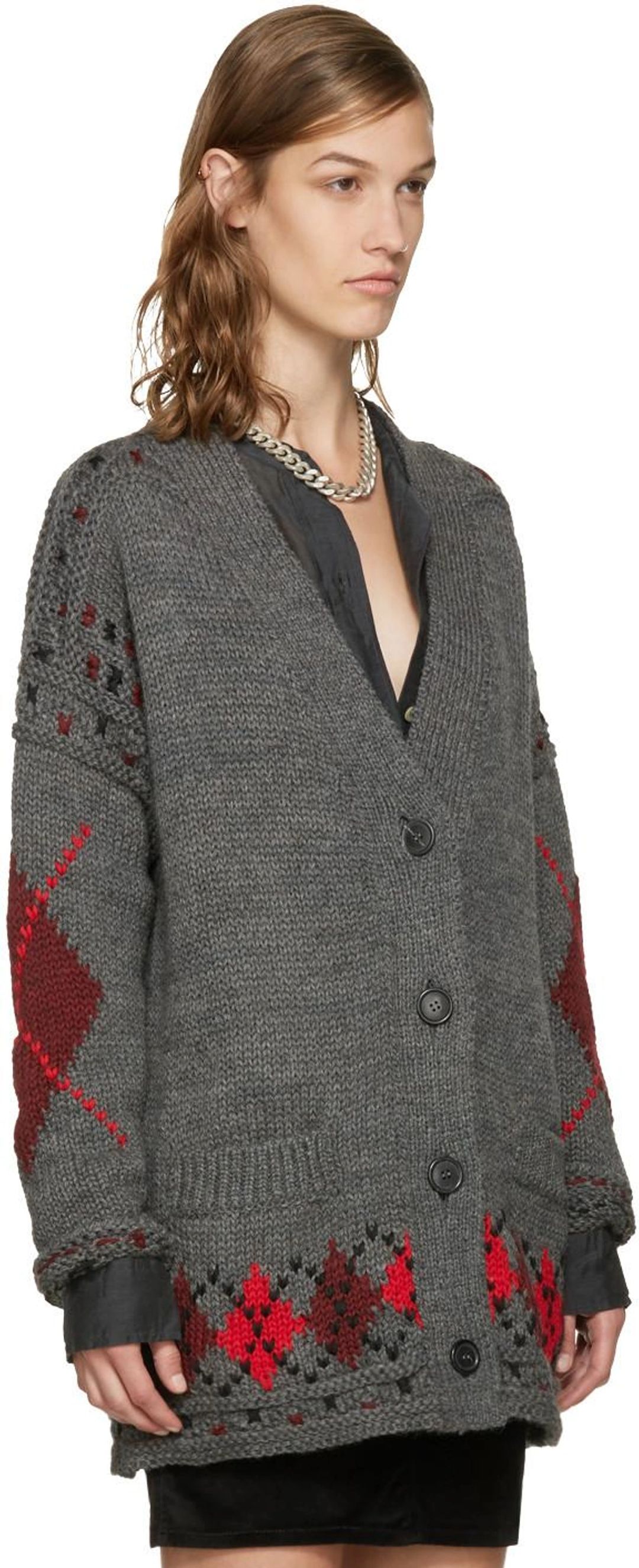 Woman Geena Oversized Argyle Wool And Alpaca-blend Cardigan Gray In Grey #14