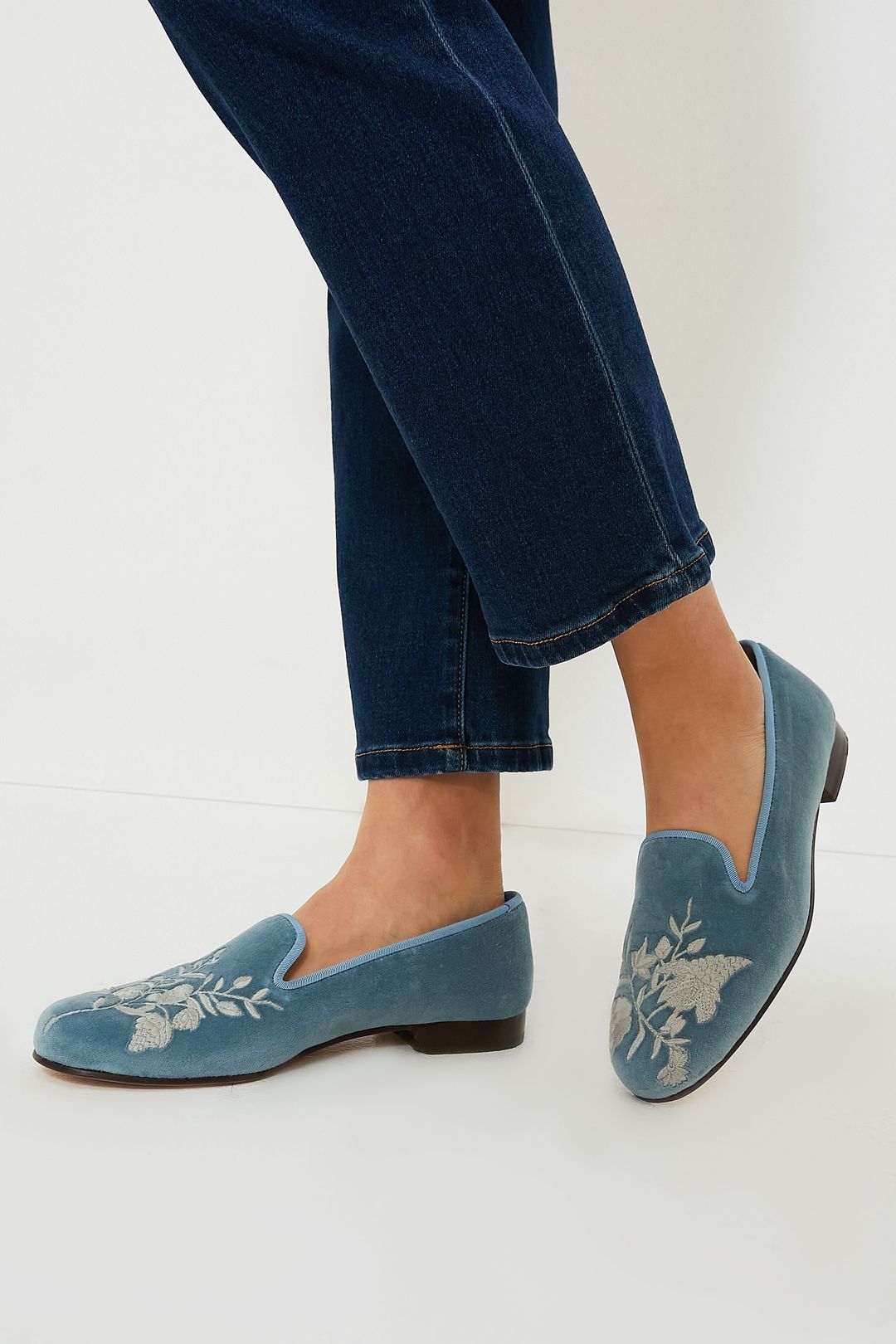Wedgewood Blue Velvet Chinapaper Slippers #3