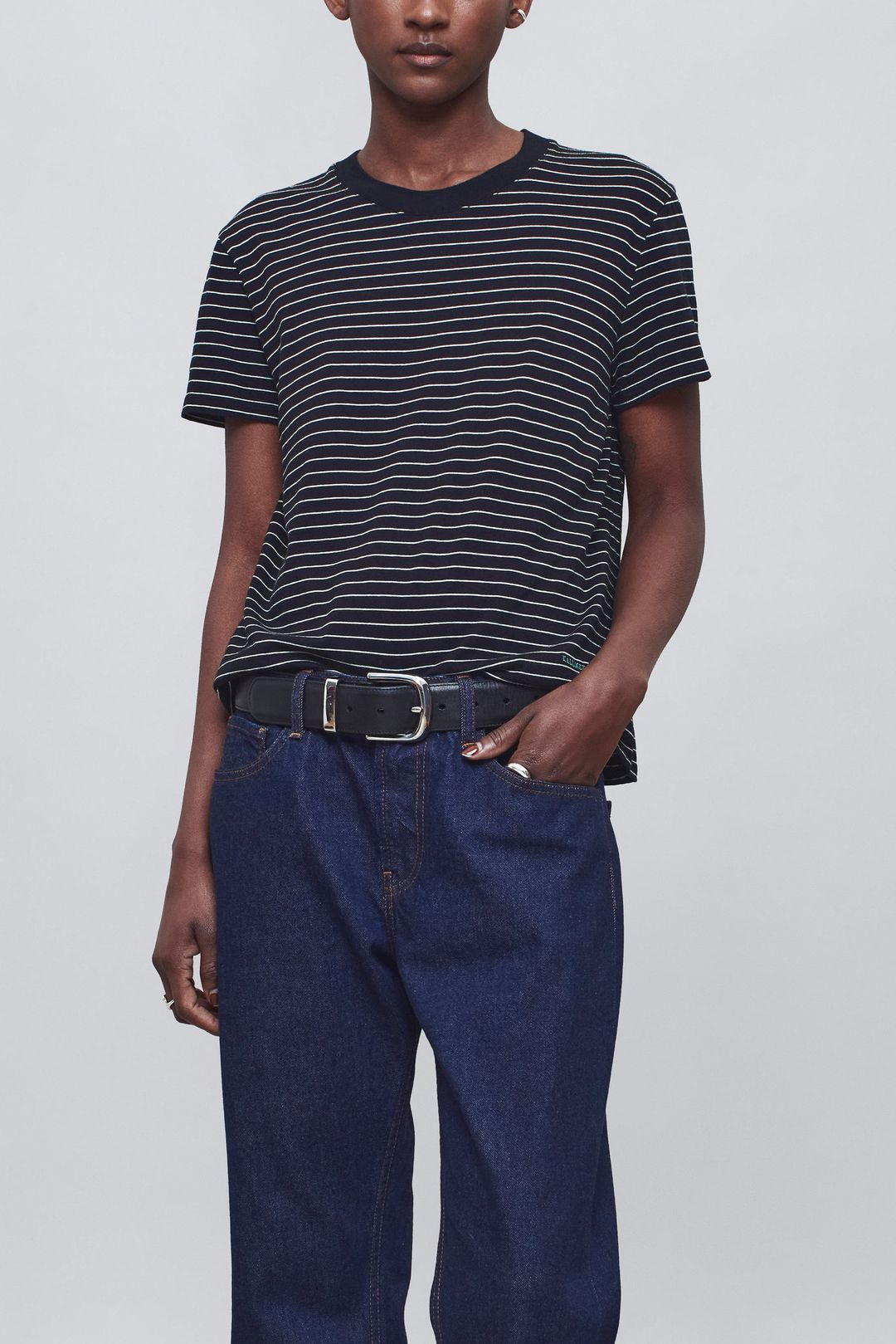 Kenzie T-Shirt in Black & Vanilla Multi Stripe