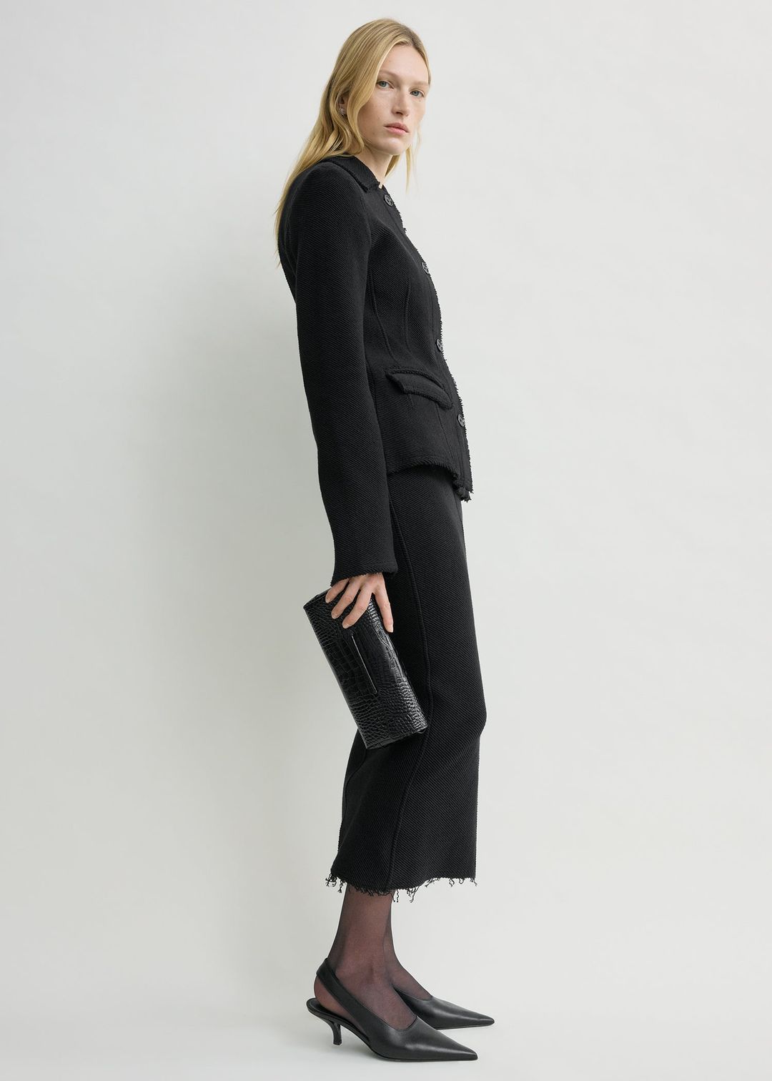 Raw hem cotton jacket black #3