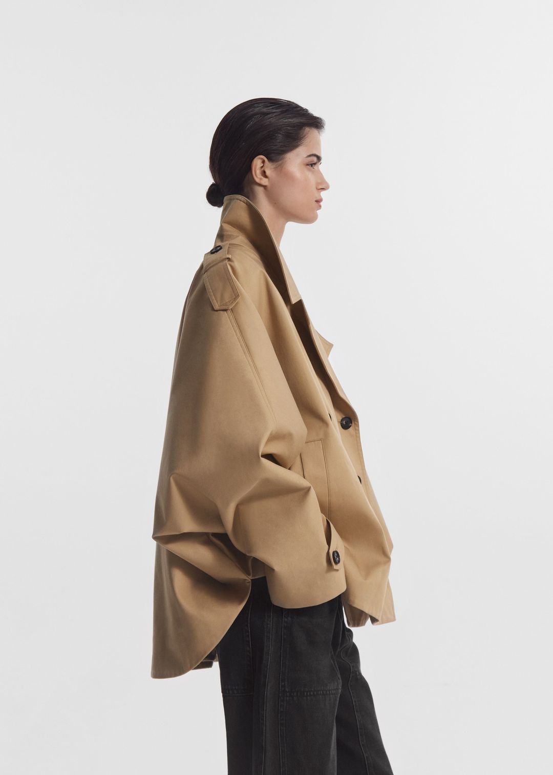 Dolman Cropped Trench in Cotton Twill - Camel