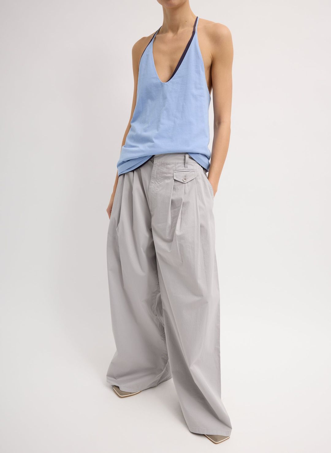 Garment Dyed Silky Cotton Triple Pleat Pant