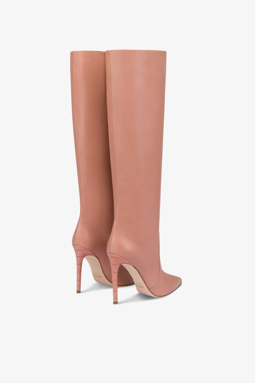 Pointed knee-high boots in smooth Texas pink leather #3