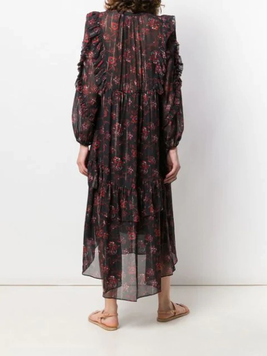 Tie Neck Floral Maxi Dress In Black #4