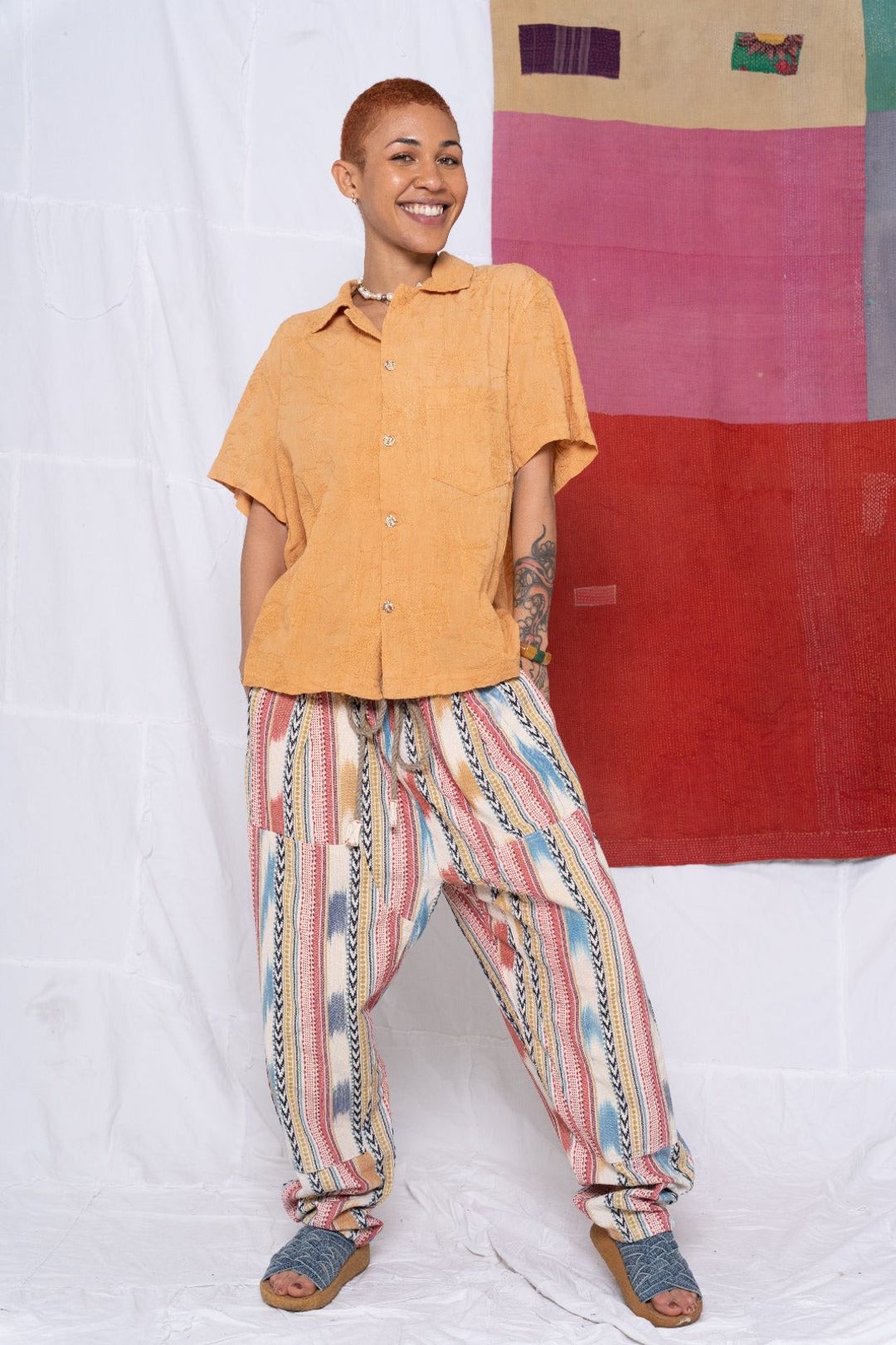 P70 Pleated Easy Pant Cotton St. Tropez Ikat Fabric Rinse #6