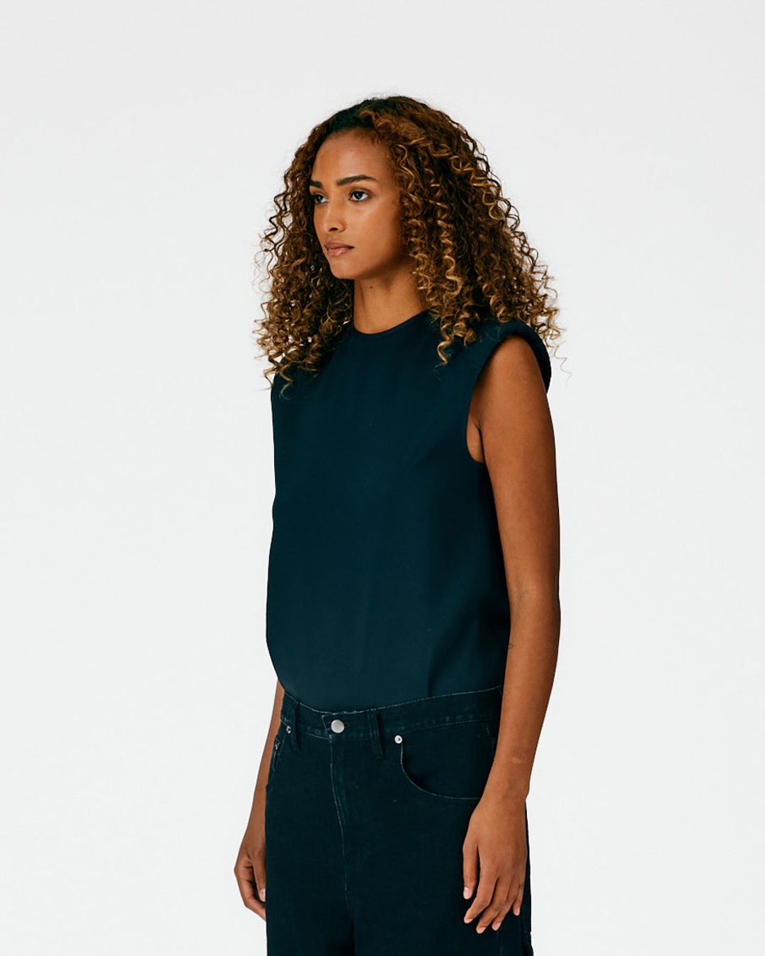 Chalky Drape Padded Shoulder Sleeveless Top #2