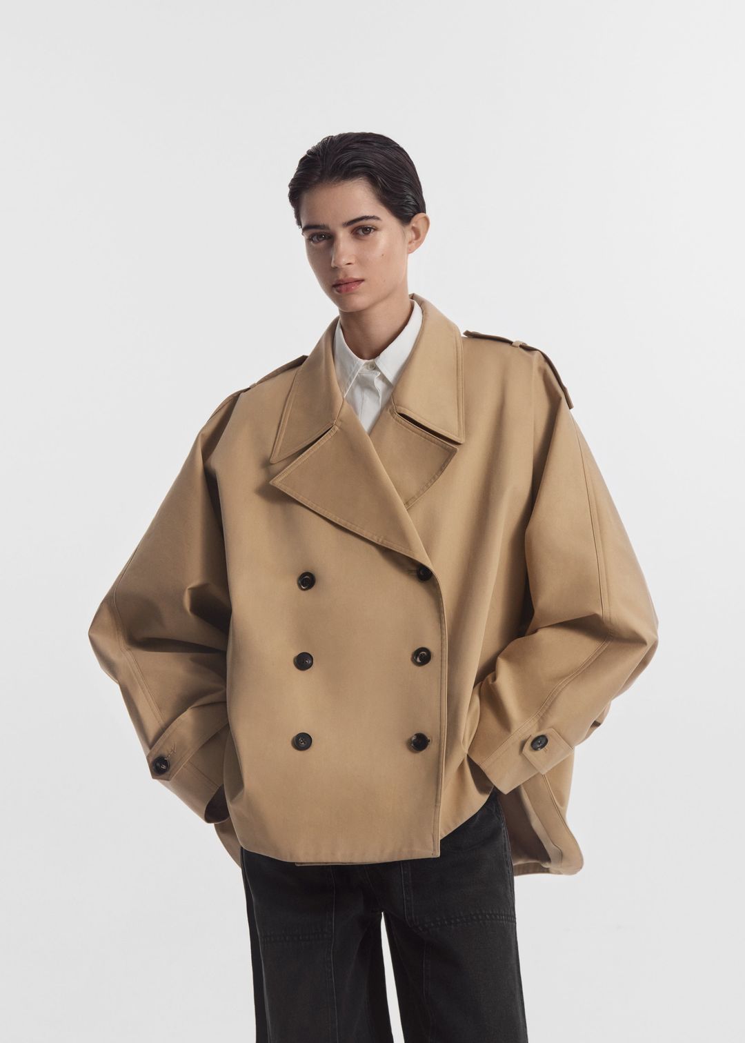 Dolman Cropped Trench in Cotton Twill - Camel