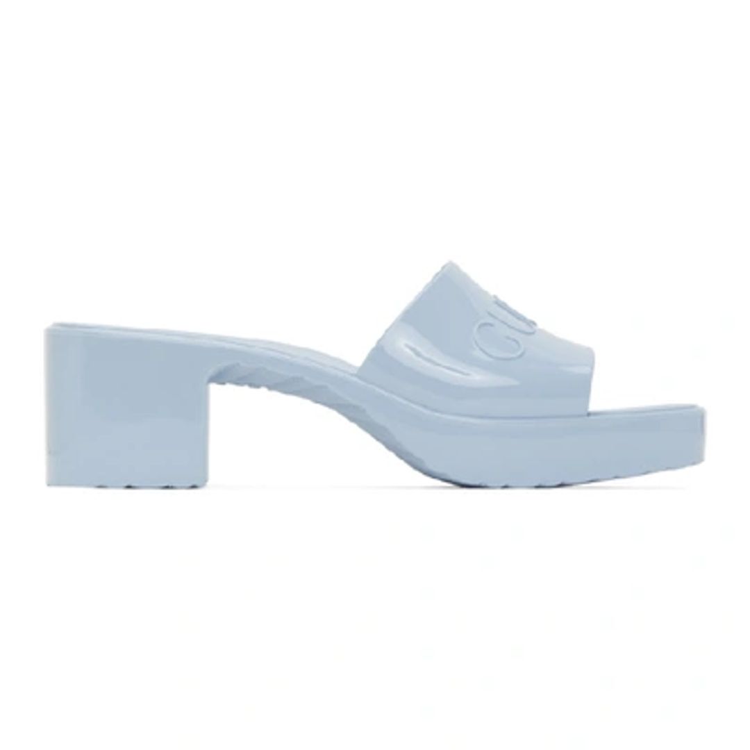 Rubber Logo Platform Slide Sandal In Light Blue #20