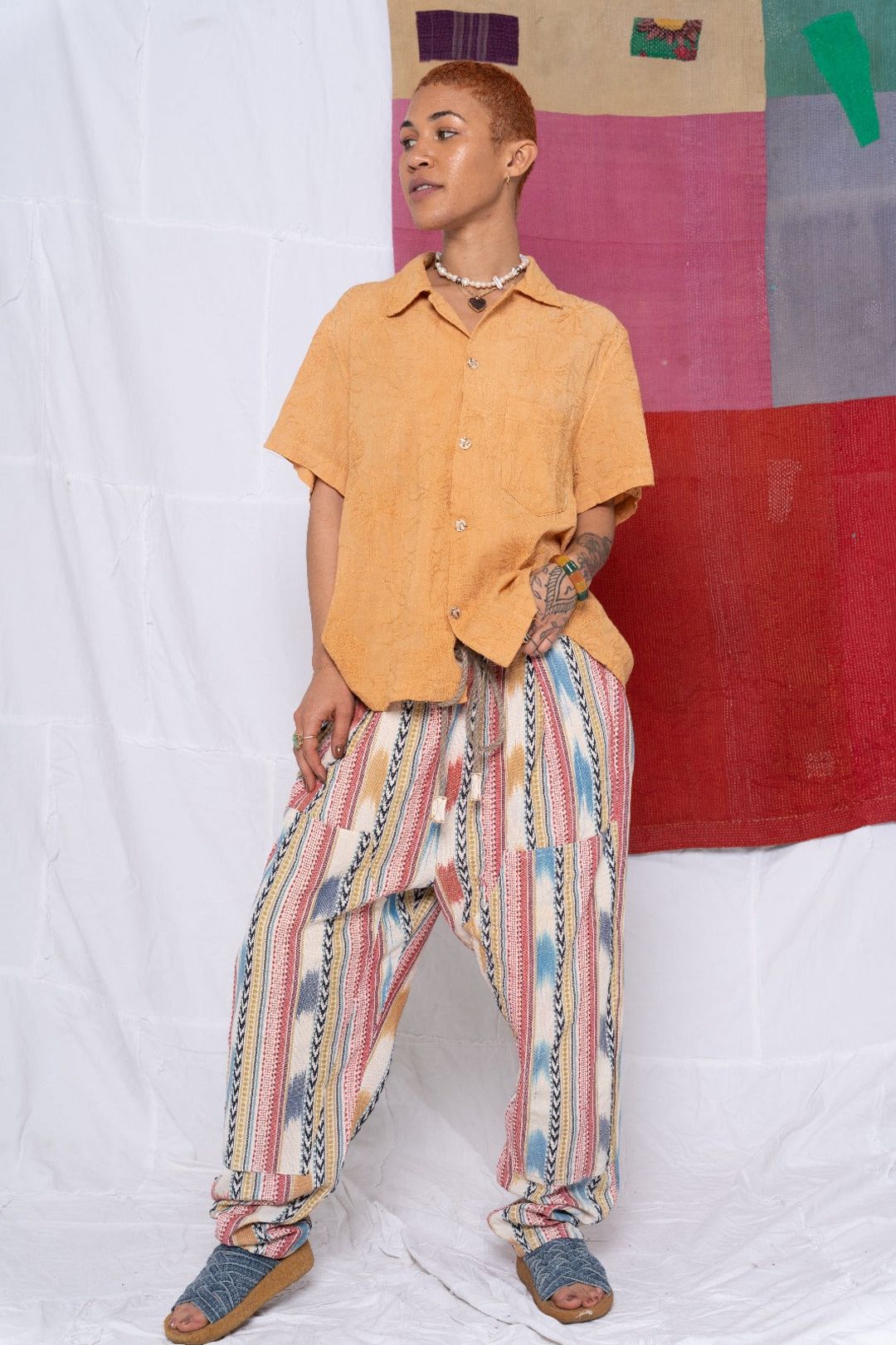 P70 Pleated Easy Pant Cotton St. Tropez Ikat Fabric Rinse #5