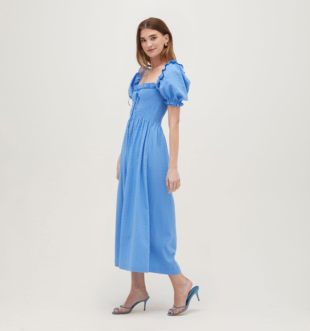 The Scarlett Midi Nap Dress - Hydrangea Blue Textured Clip Dot #3