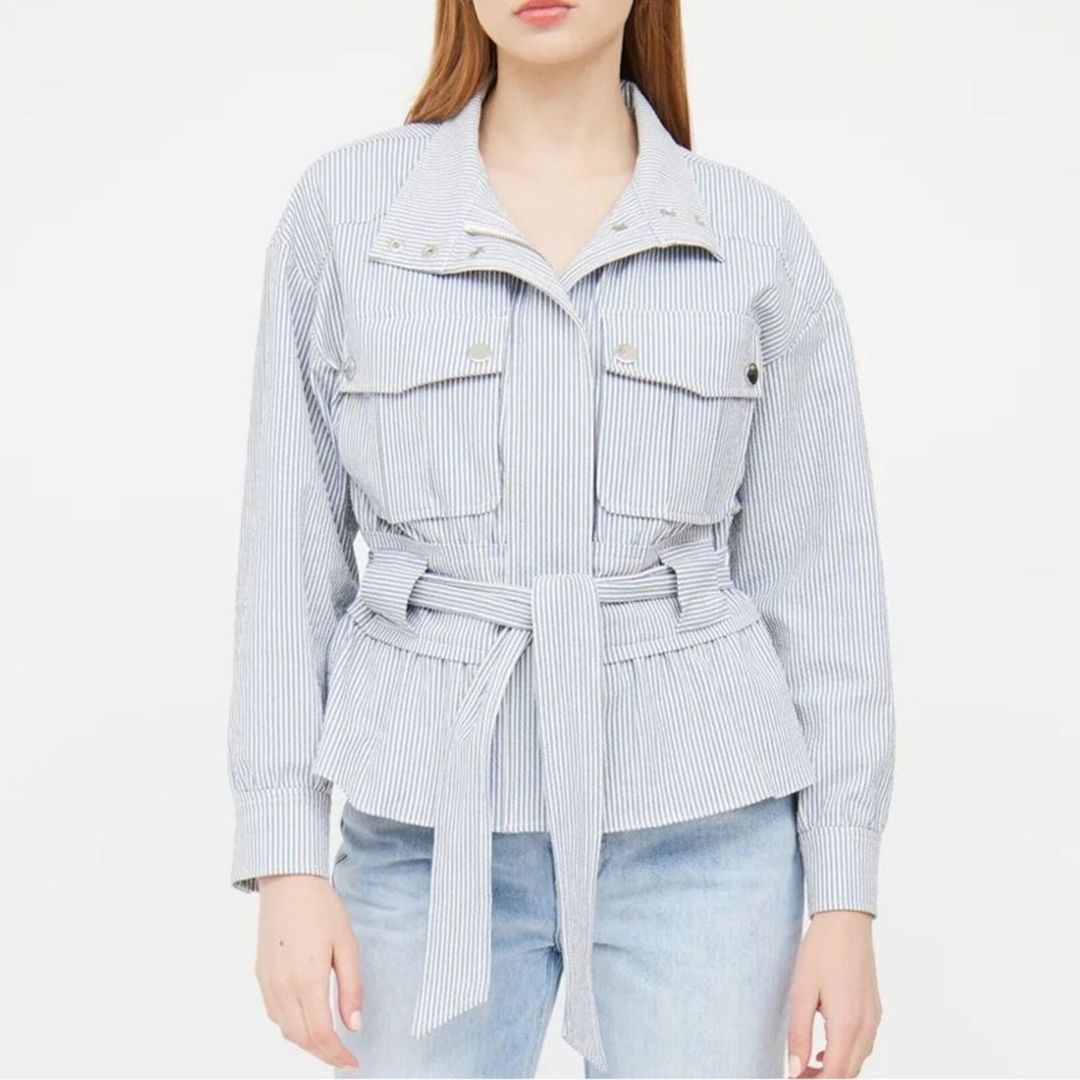York Striped Belted Seersucker Jacket