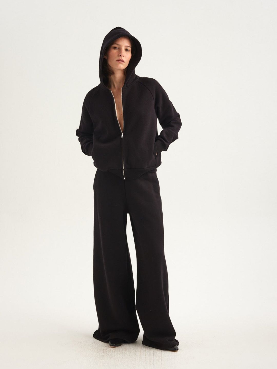 The Wide Leg Terry Trouser in Black #3