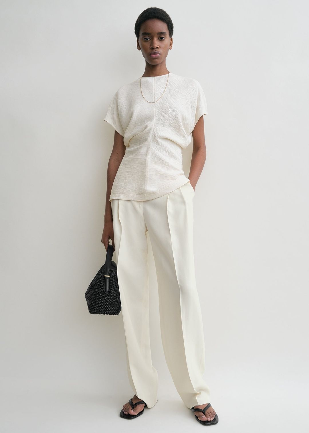 Slouch waist crinkled top cream