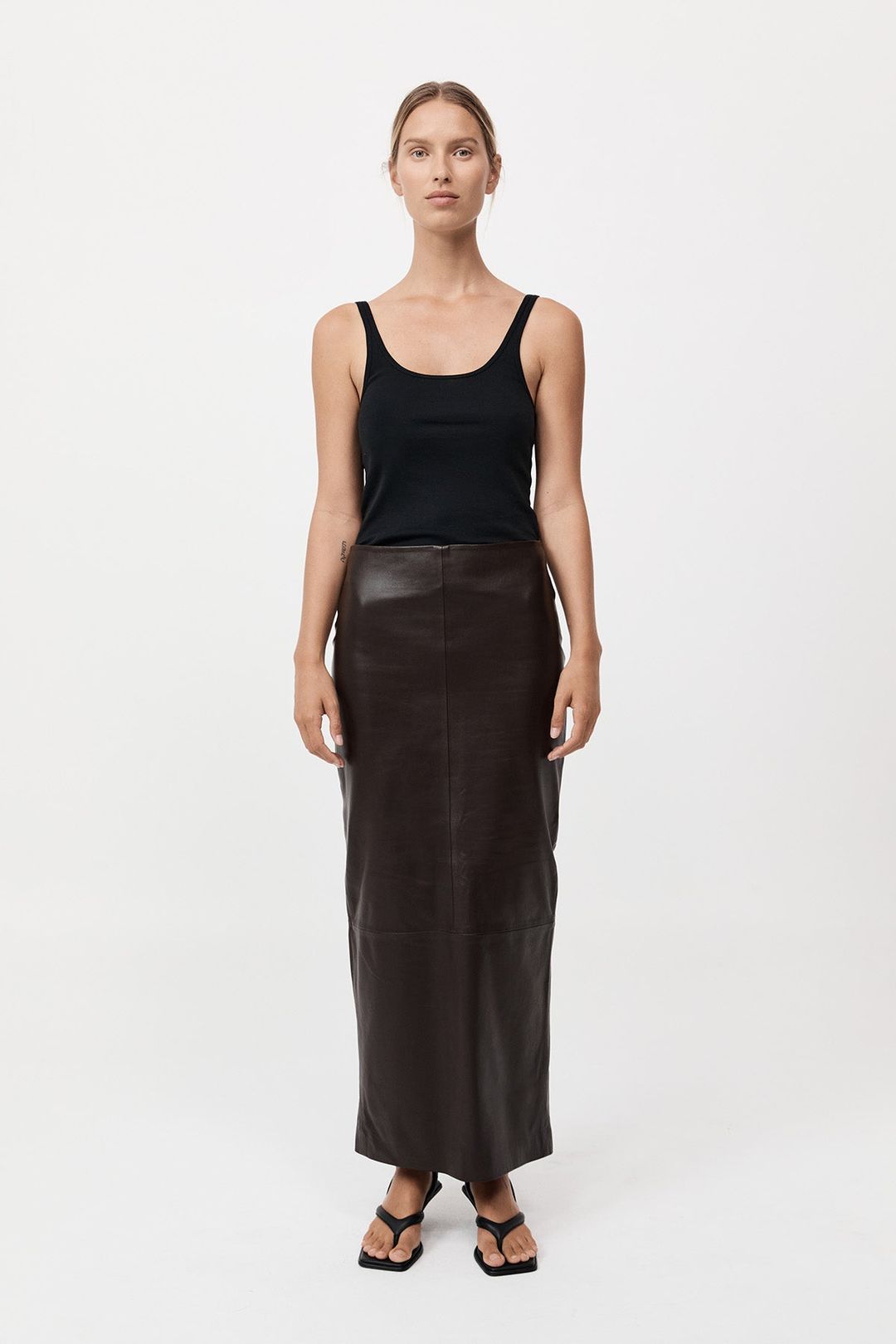 Leather Column Skirt - Chocolate #5