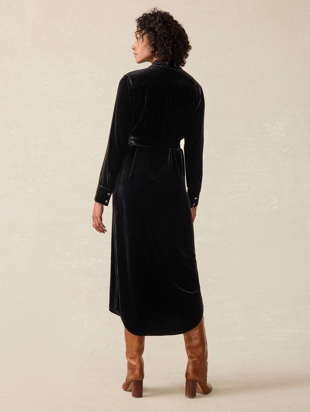 Stretch Silk Velvet Riley Midi Dress - Black #6