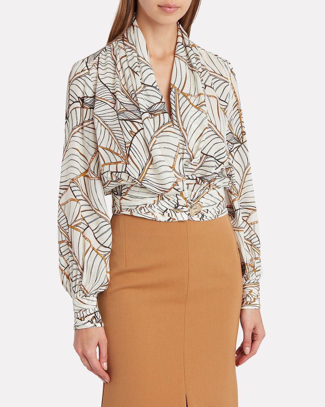 Shaila Palm Print Silk Blouse #5