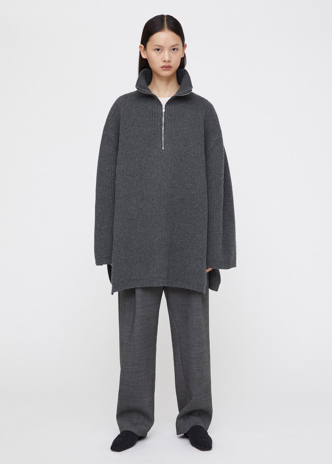 Fisherman zipper knit dark grey mélange