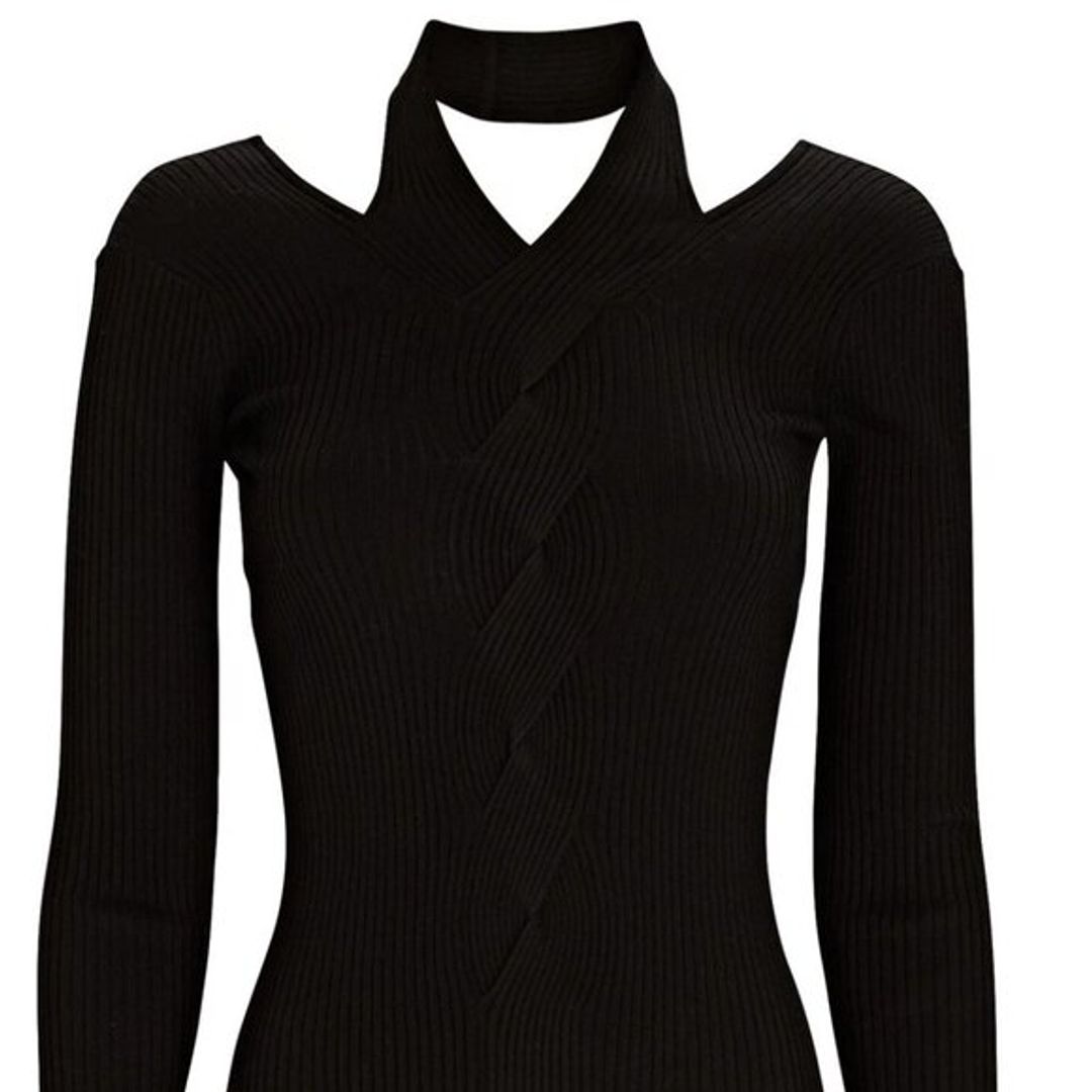 Leah Cut-Out Cable Knit Top in Black #4