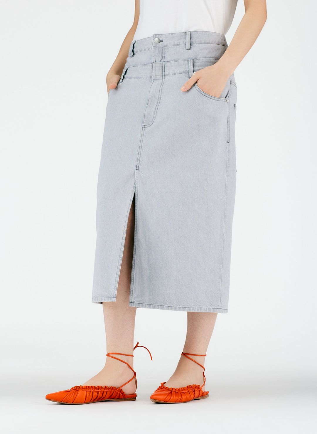 Grey Denim Double Waisted Denim Skirt #5