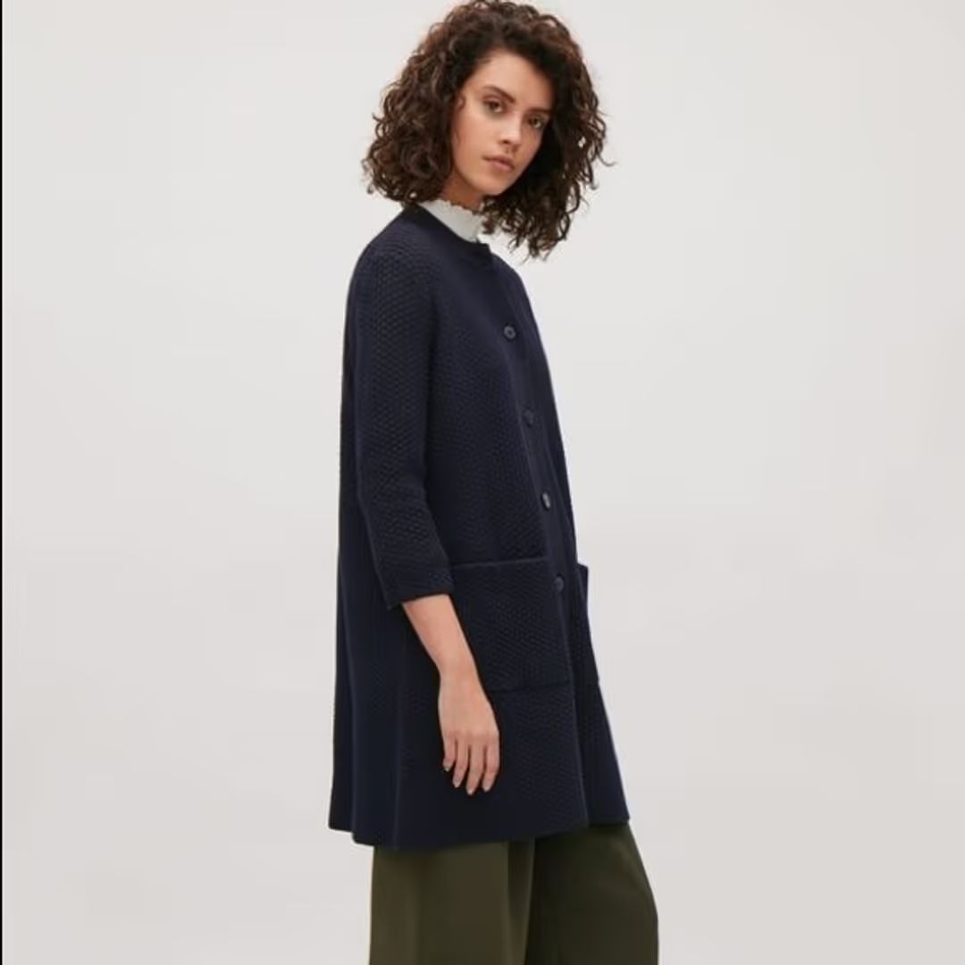 Textured swing cardigan navy