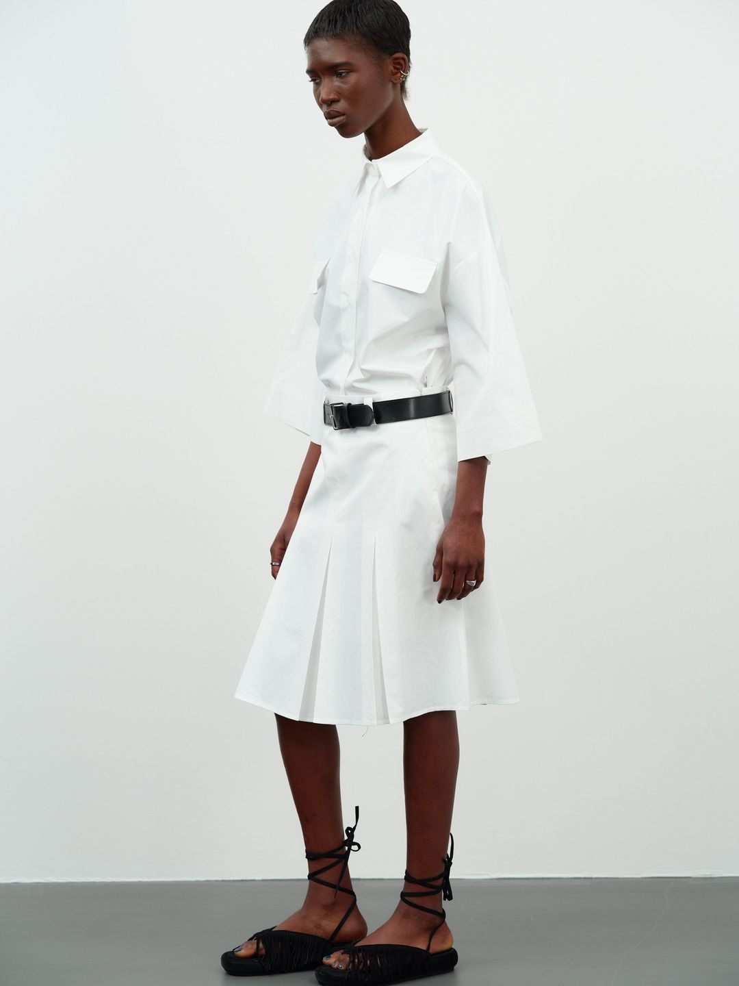 Wide Pleat Skirt, White #3