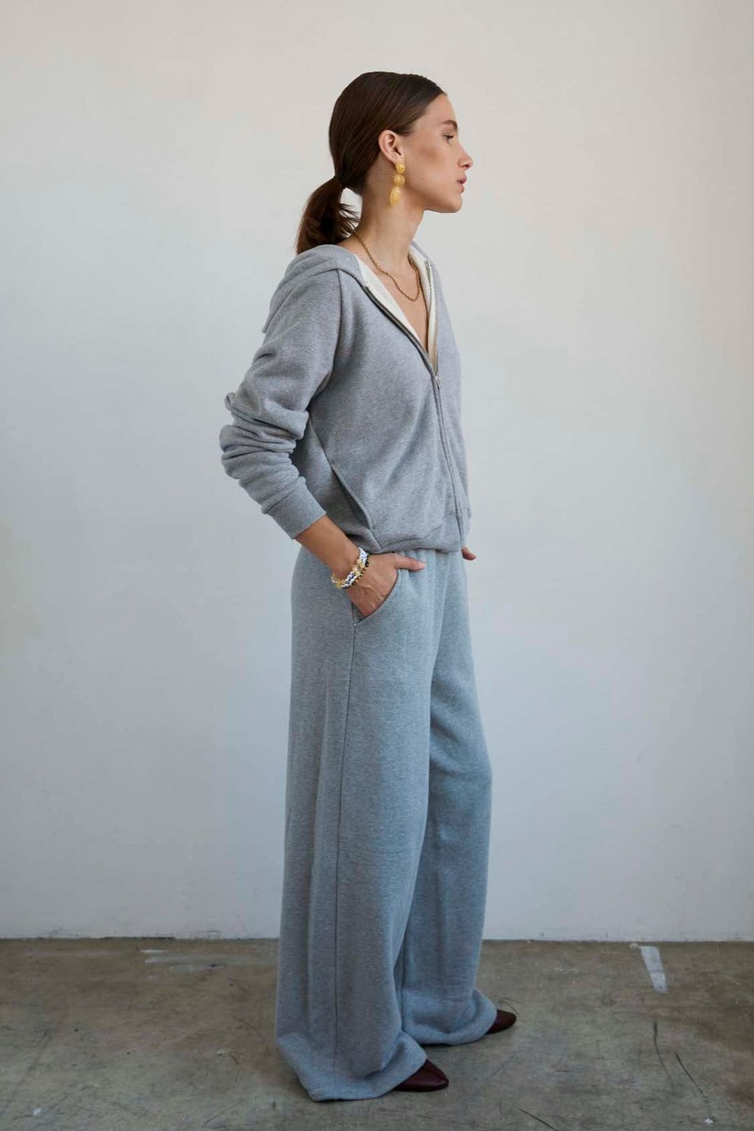 The Wide Leg Terry Trouser in Heather Grey #9