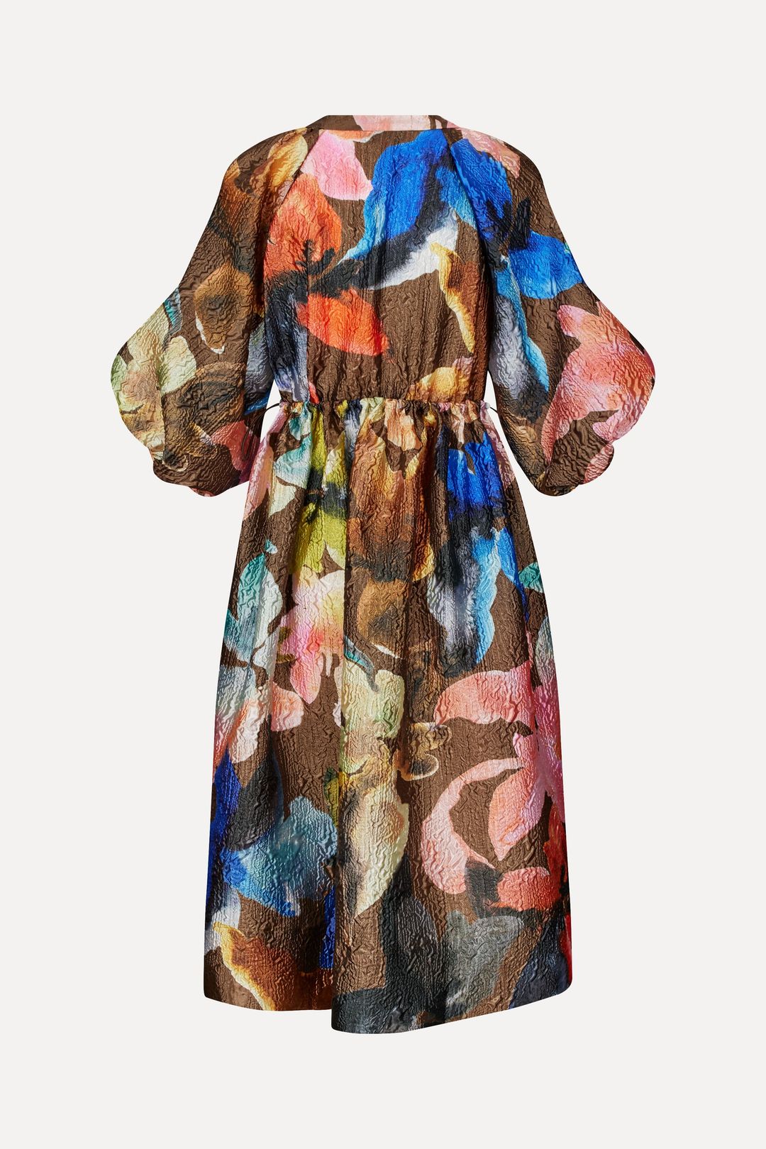Three-Quarter Sleeve Elasticated Midi Dress - Aquarelle Garden