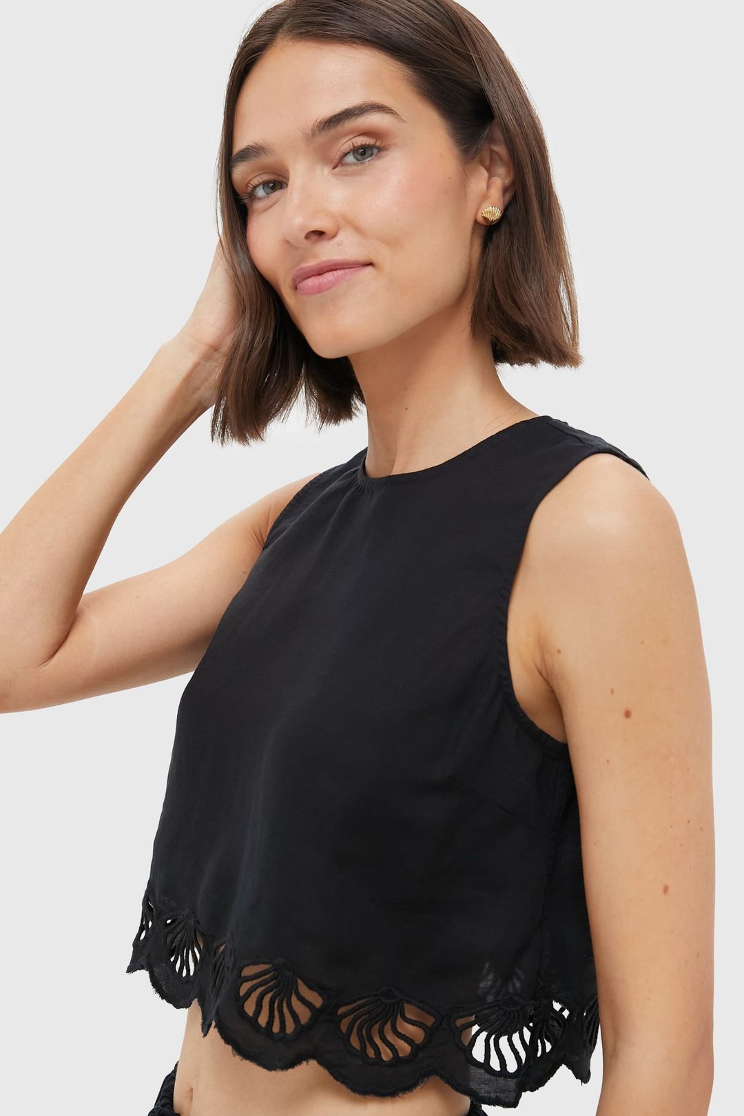 Black Air Linen Scallop Tank #3