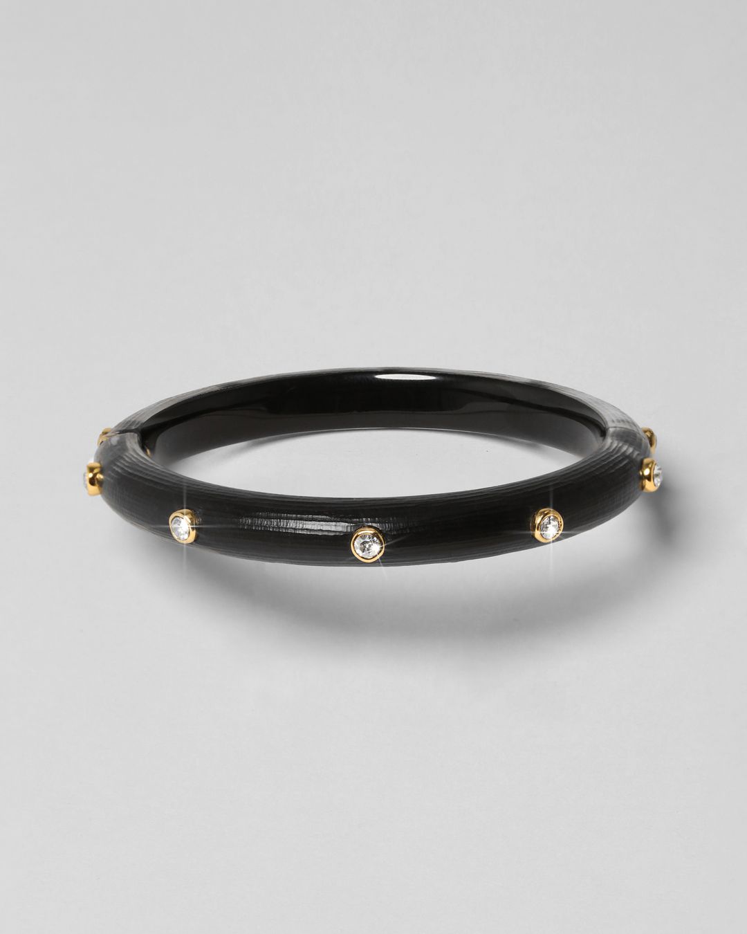 Crystal Studded Lucite Hinge Bracelet - Black #2
