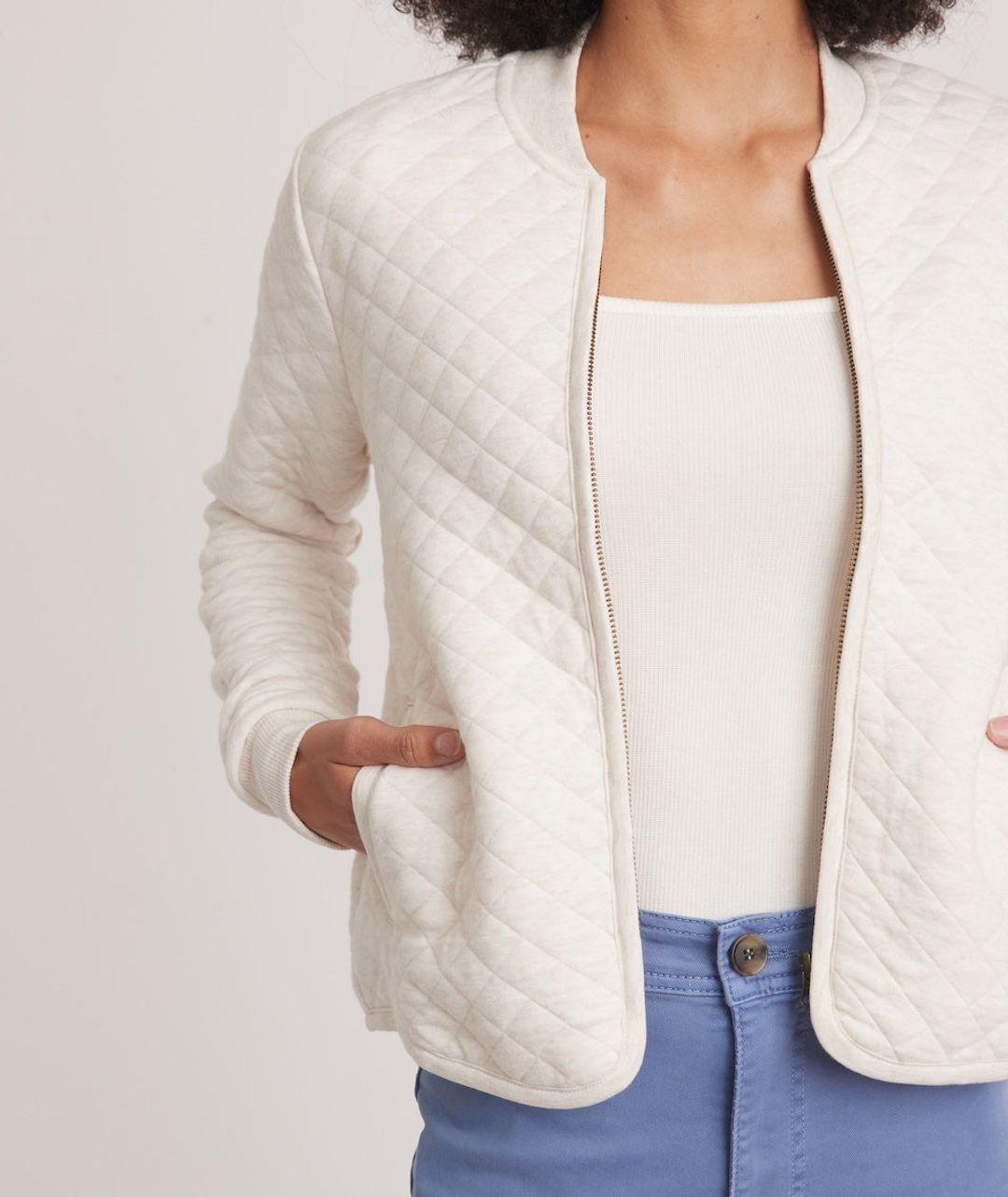 Corbet Quilted Bomber in Oatmeal