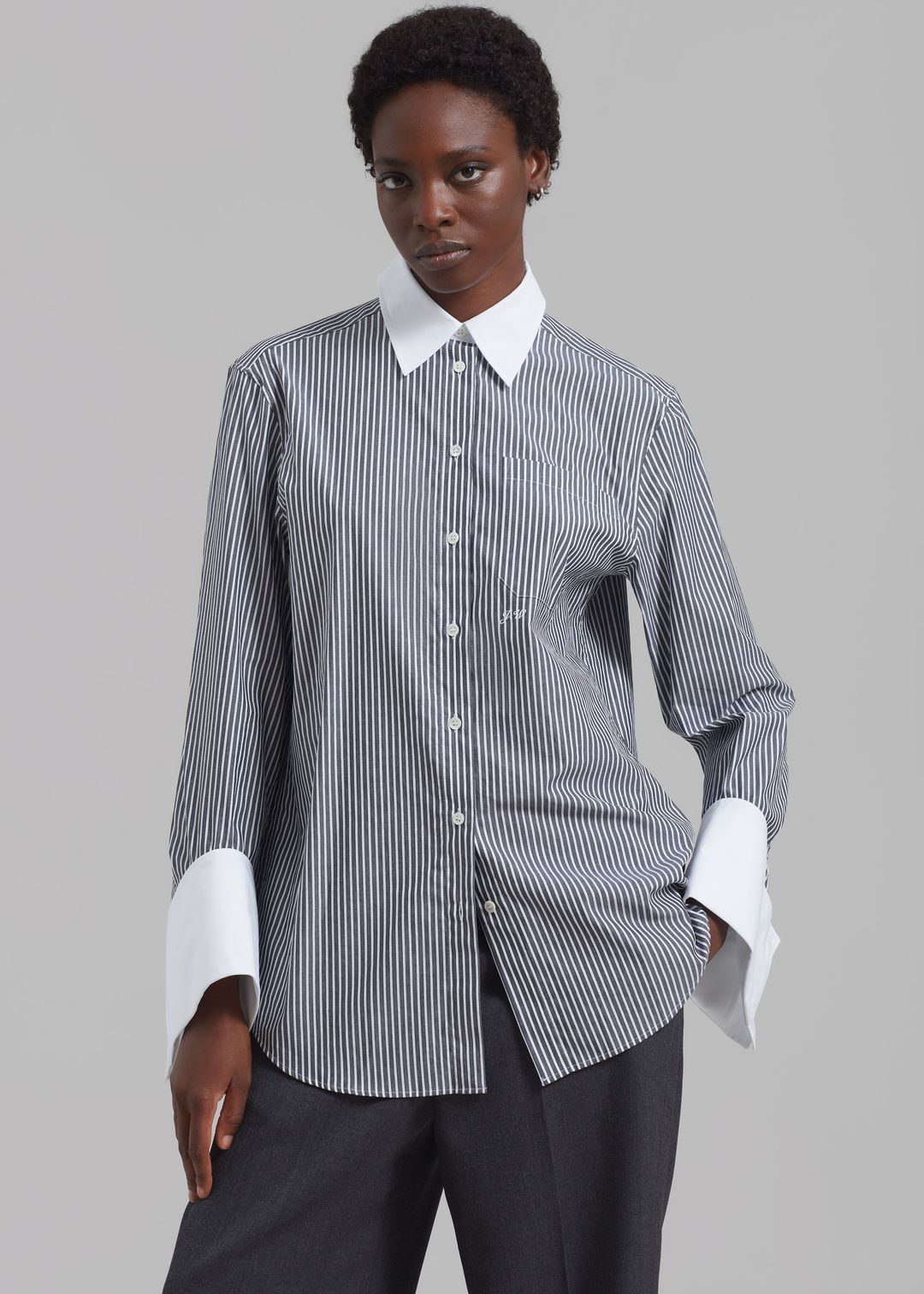 JW Anderson Oversized Cuff Shirt - Charcoal/White #4